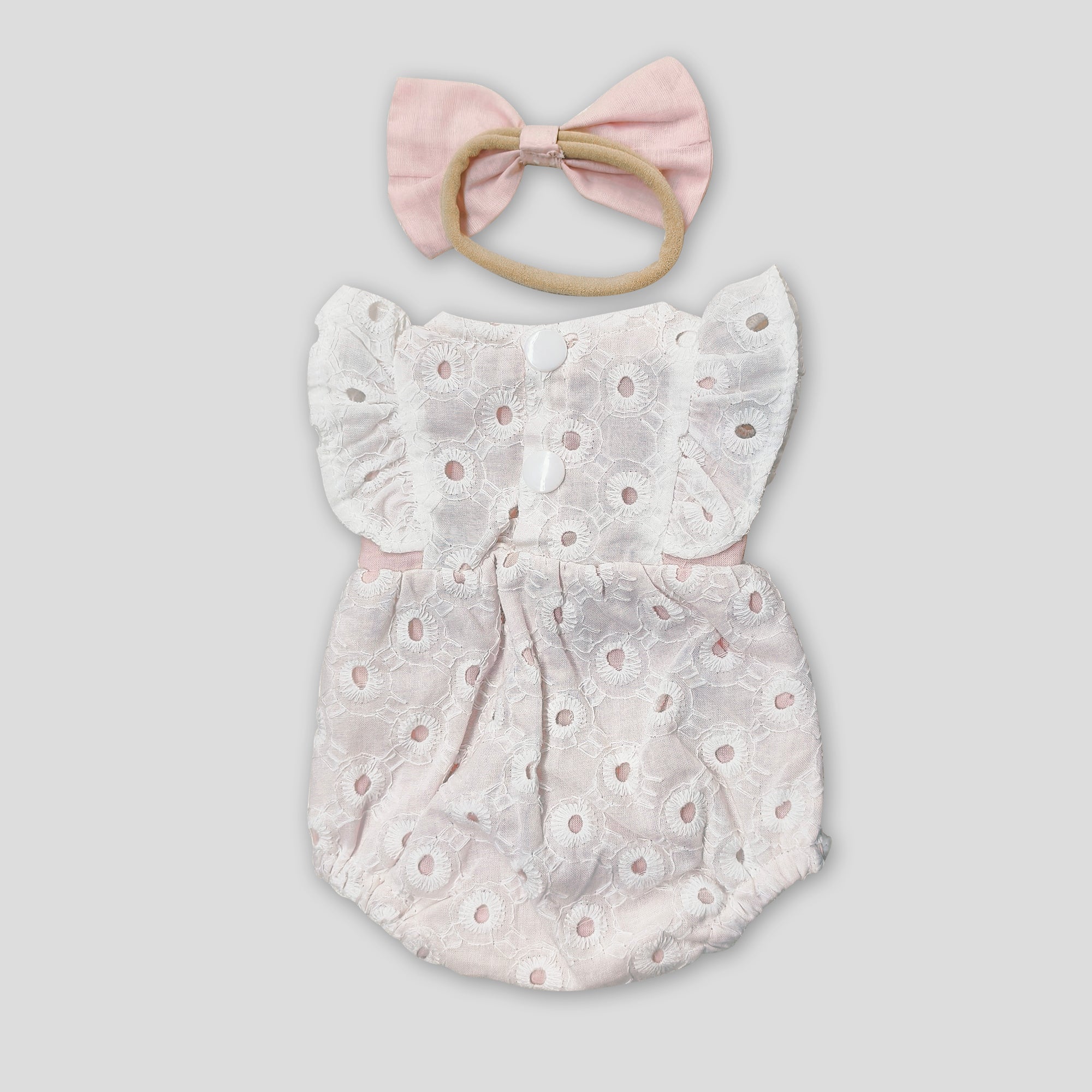 Conjunto de pelele con bordado y lazo a juego rosa pastel - Para bebés reborn de 36 a 45 cm