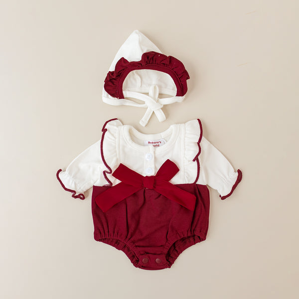 Pelele con lazo y capota ceremonia burdeos – Para bebés reborn de 40 a 48 cm