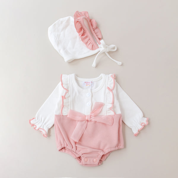 Pelele con lazo y capota ceremonia rosa – Para bebés reborn de 44 a 52 cm