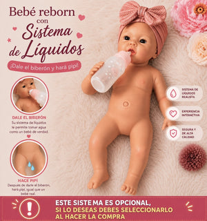 Muñeca reborn silicona Leslie Sistema Liquidos Info