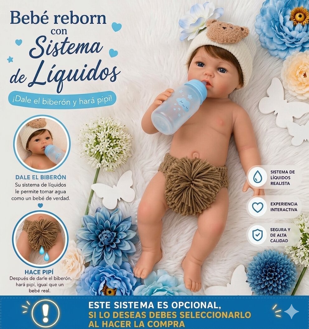Muñeco Reborn Leslie Niño Pelo Liquidos