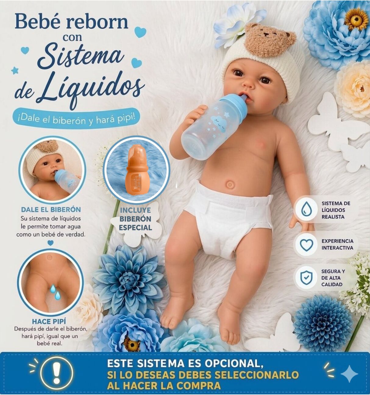 Muñeco Reborn Leslie Niño Sistema Liquidos Info
