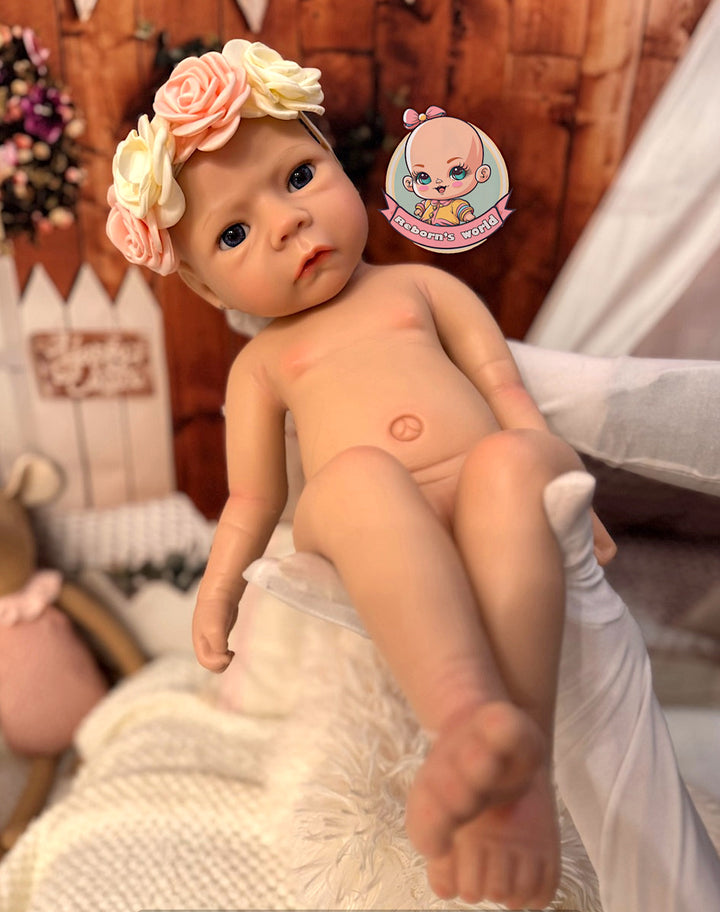 Muñeca reborn silicona platino blanda Valeri niña ojos abiertos