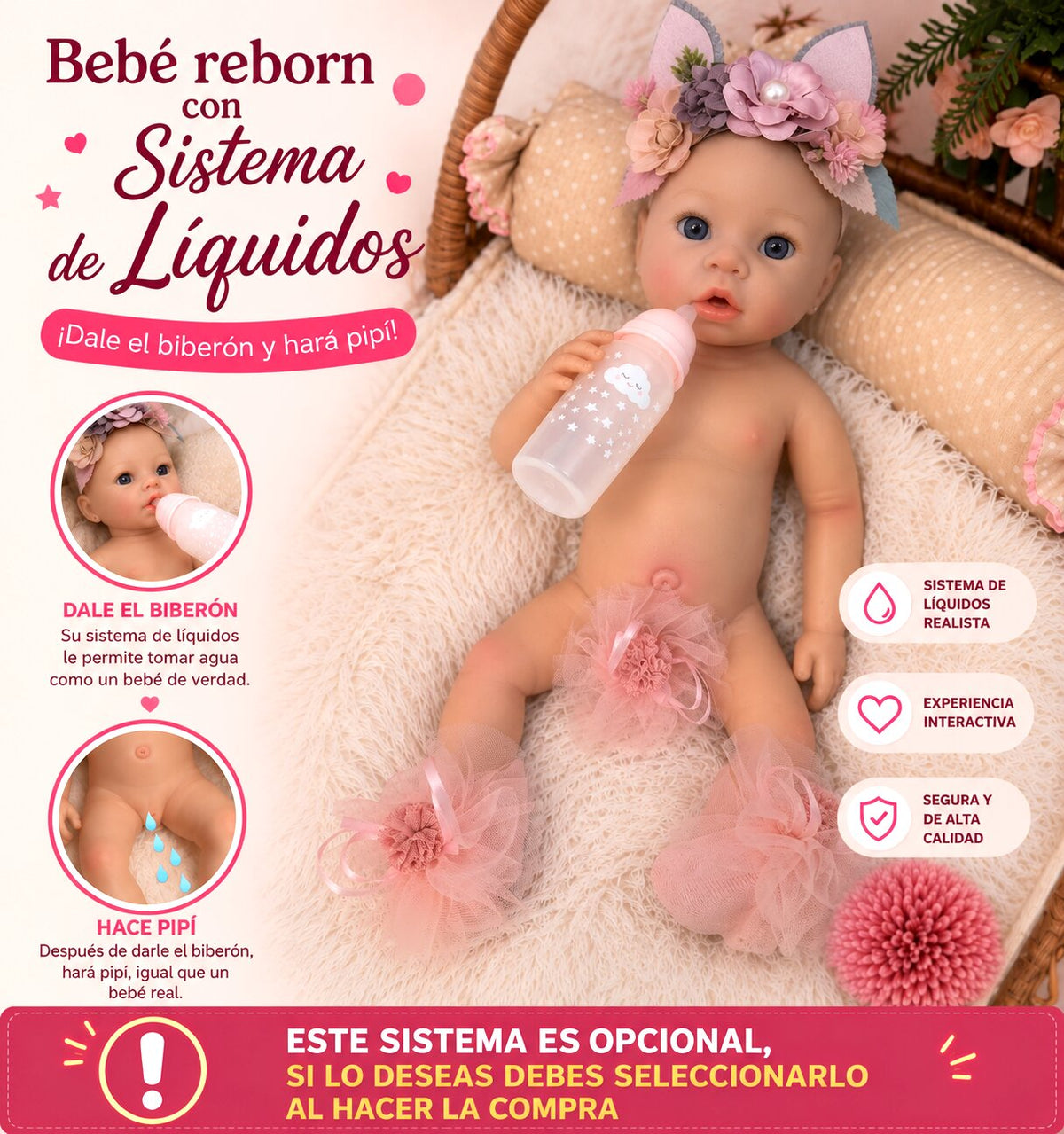 Muñeca Reborn Silicona Andy Niña 40cm / 1,7kg - Bebe 🍼 y hace Pis 💧