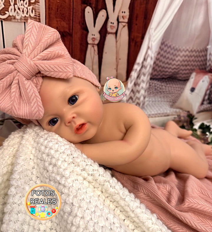 Muñeca reborn silicona dormida con lazo leslie niña