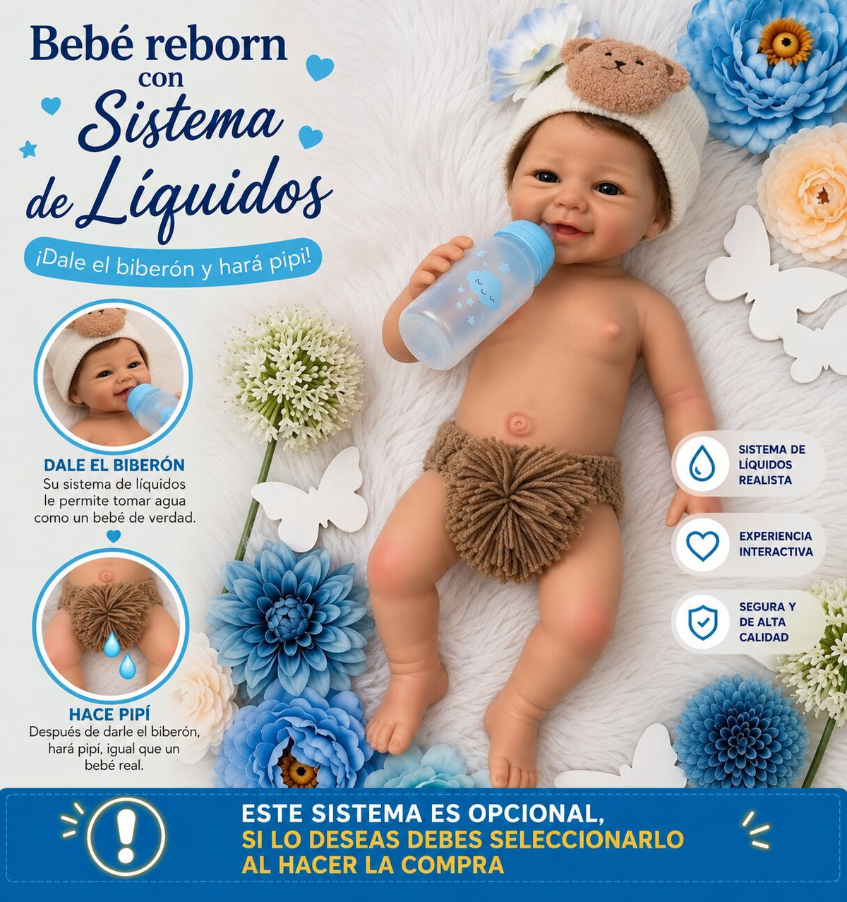 Poupée Reborn Silicone Cheveux Carles Garçon 46 cm / 2,7 kg